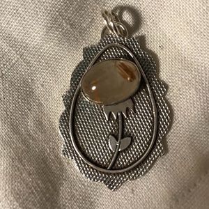 Sterling 925 silver golden rutile stone handmade artisan pendant jewelry gift